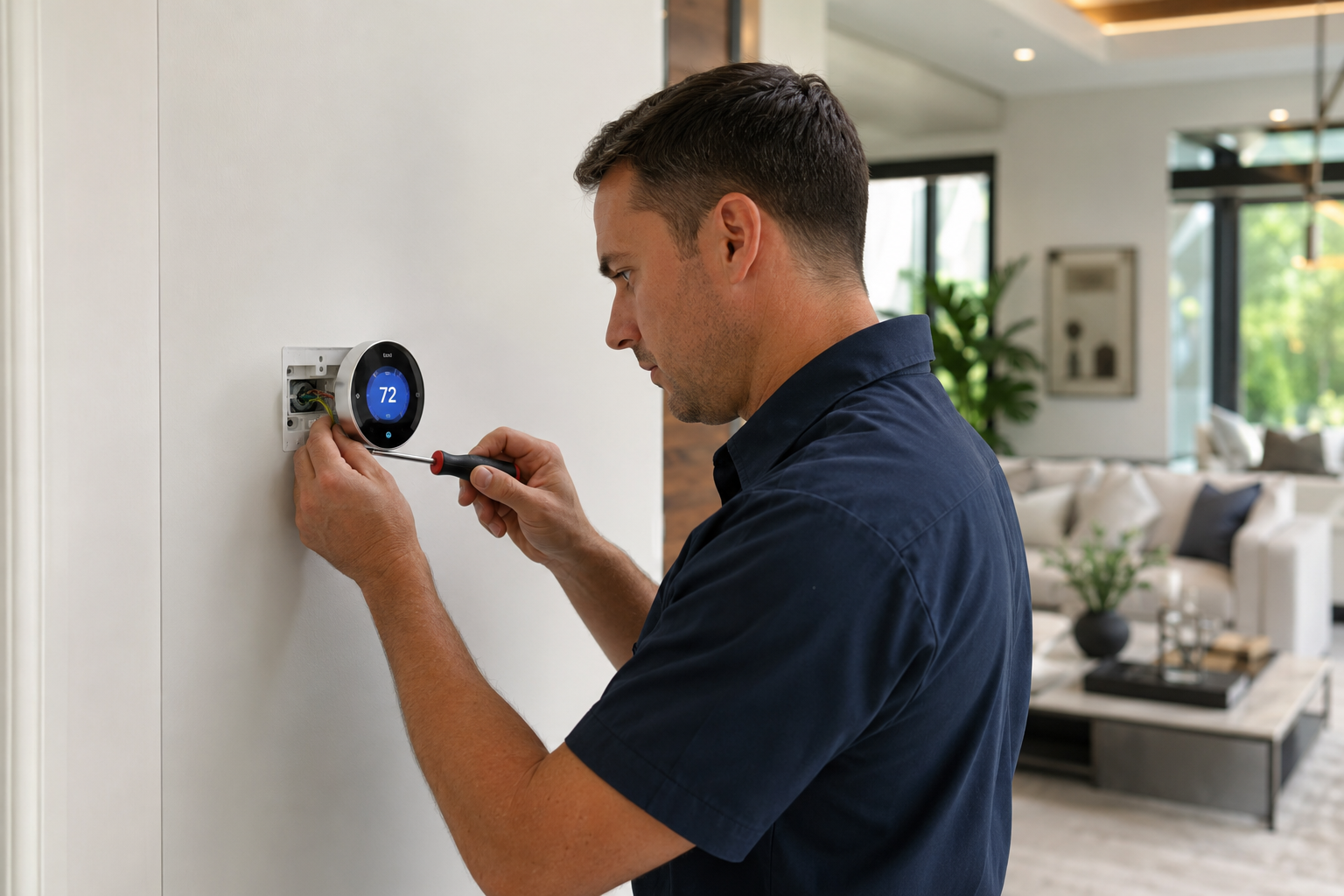 HVAC technician performing air conditioning maintenance